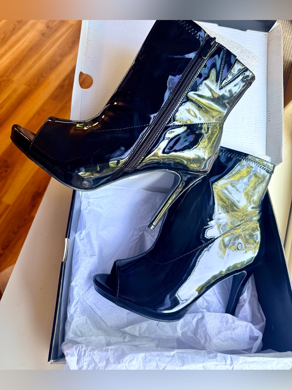 Torrid Women’s Black Patent Peep-Toe Stiletto Ankle Boots - NWT